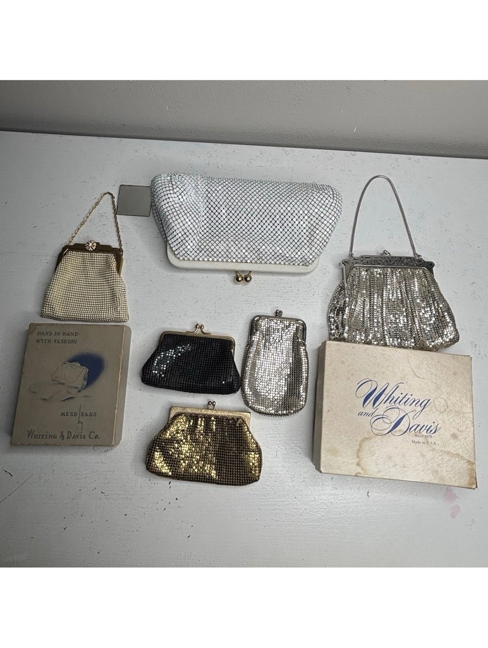 Vintage Whiting & Davis Lot of 3 Mesh Purses 2 Coin and 1 Cigarette Purses